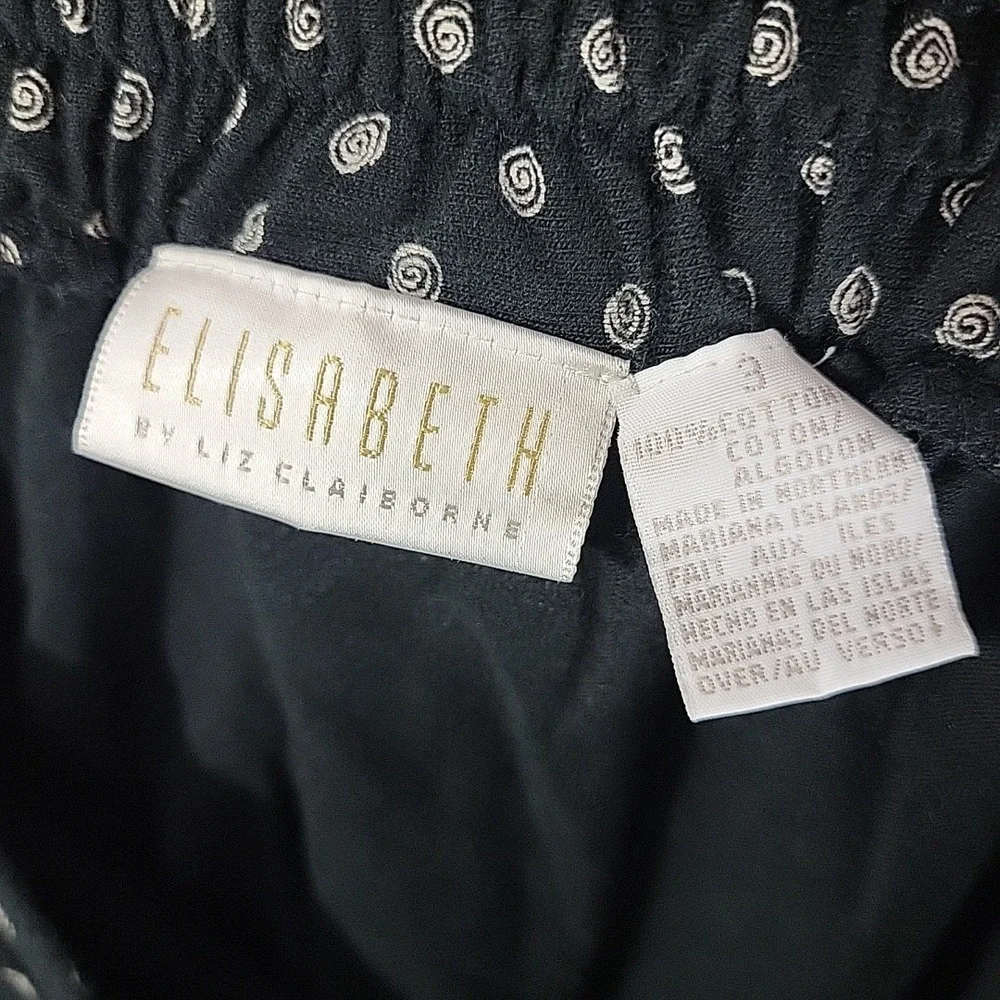 Vtg 90's Elisabeth Liz Claiborne Skirt‎ Plus Sz 3 Black Print Cotton Modest Wrap